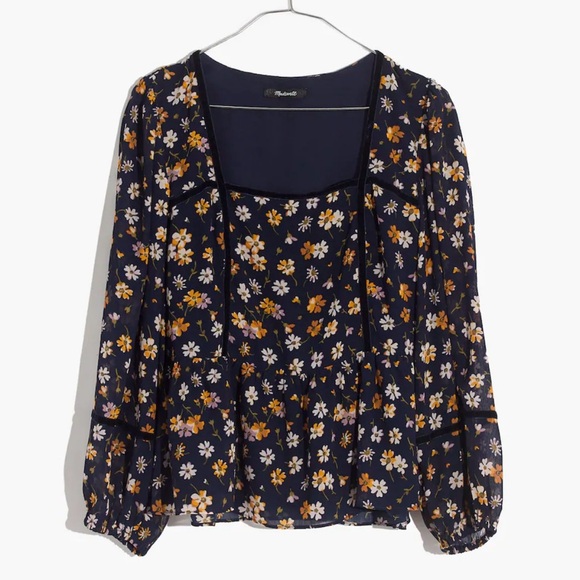 Madewell Velvet-Trimmed Square-Neck Top in Petal Party - Picture 3 of 9